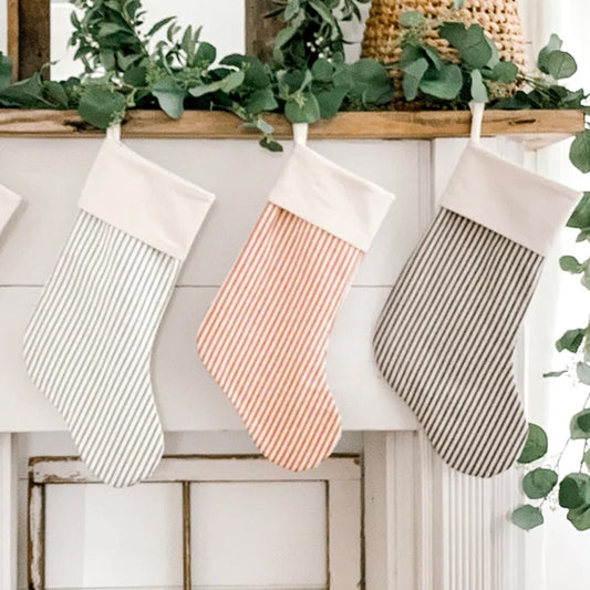 Linen Striped Christmas Stocking – Perfect for Personalization or Ready-to-Hang Blank