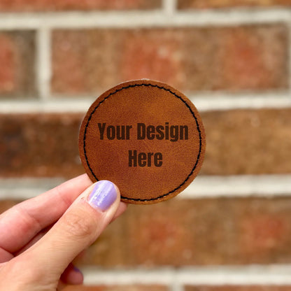 Custom Leather Hat Patch – 2.5” Round – Iron-On Personalized Patch for Hats, Beanies, Bags – DIY Trucker Hat Patch