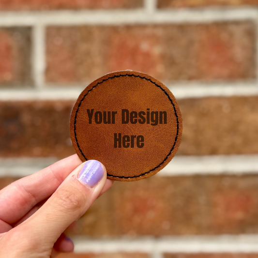 Custom Leather Hat Patch – 2.5” Round – Iron-On Personalized Patch for Hats, Beanies, Bags – DIY Trucker Hat Patch