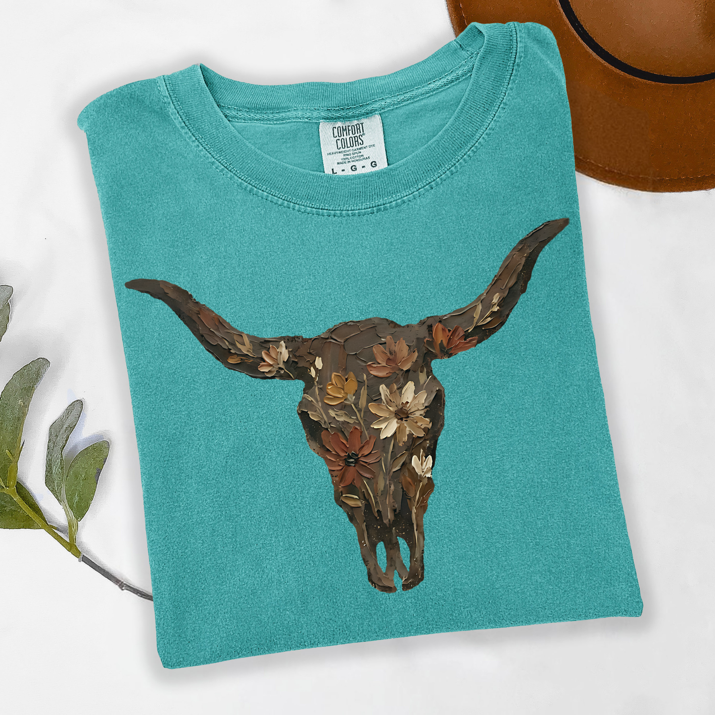 Brushstroke Floral Western Cow Skull Graphic T-Shirt