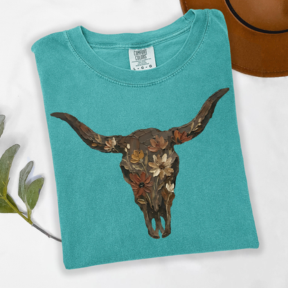 Brushstroke Floral Western Cow Skull Graphic T-Shirt