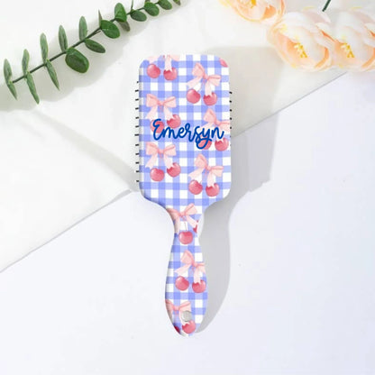 Large Detangle Paddle Hair Brush Comb – Cherry Plaid | Optional Personalization Available
