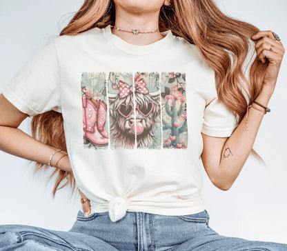 Cowgirl Cow Bubblegum Graphic Tee or Sweatshirt Valentines Day - Swain Co. Designs & Apparel