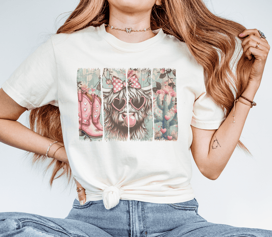 Cowgirl Cow Bubblegum Graphic Tee or Sweatshirt Valentines Day - Swain Co. Designs & Apparel