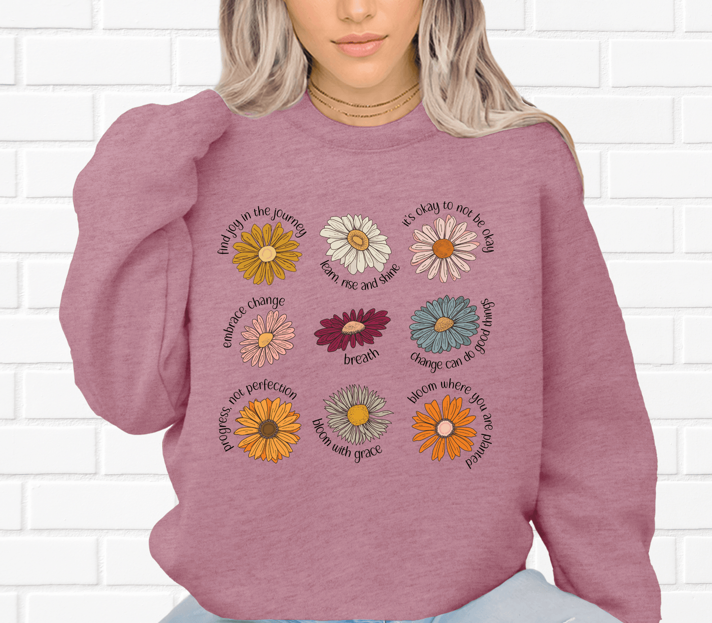 Mental Health Wild Flower Reminders Crewneck Sweatshirt - Swain Co. Designs & Apparel