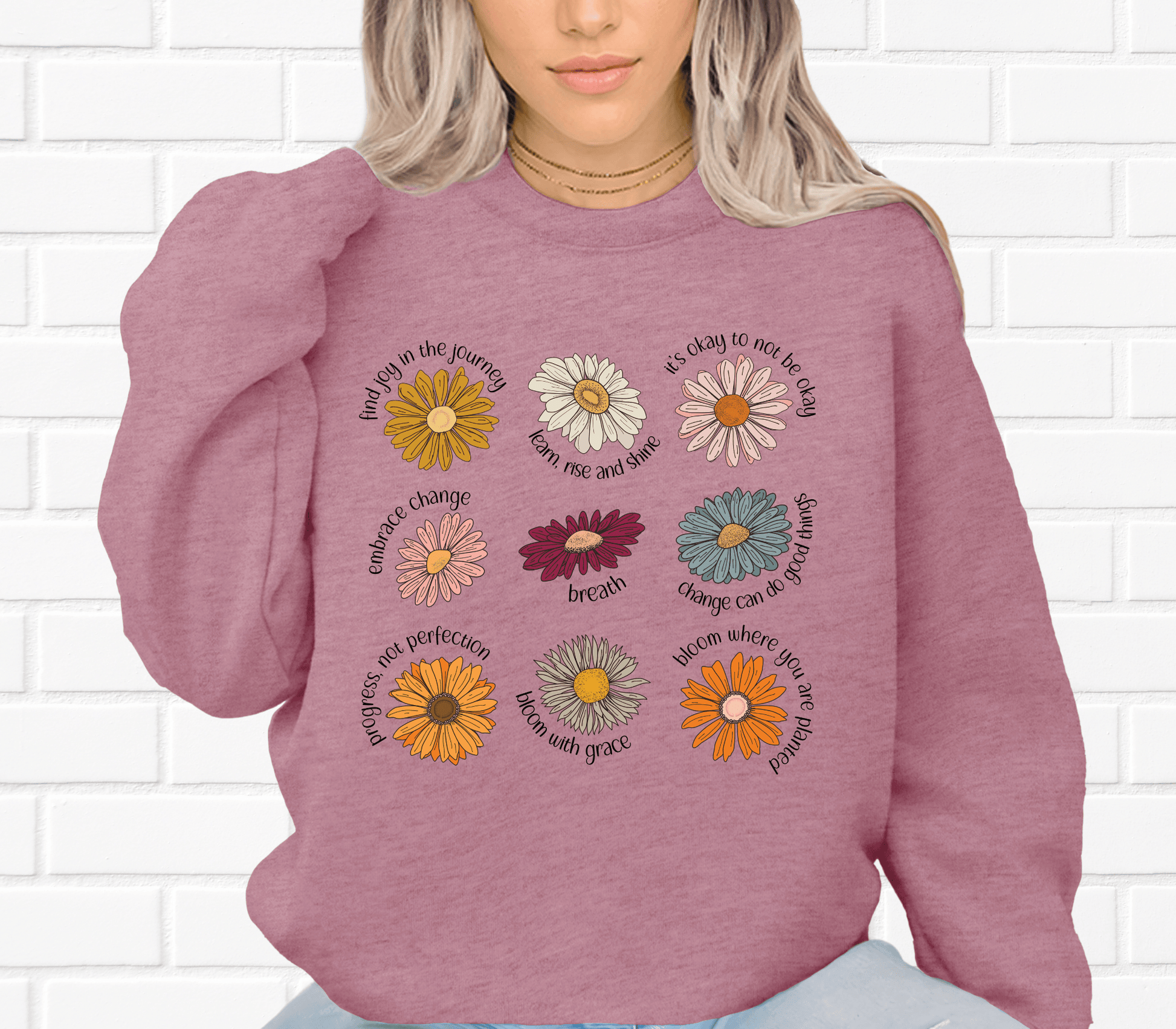 Mental Health Wild Flower Reminders Crewneck Sweatshirt - Swain Co. Designs & Apparel