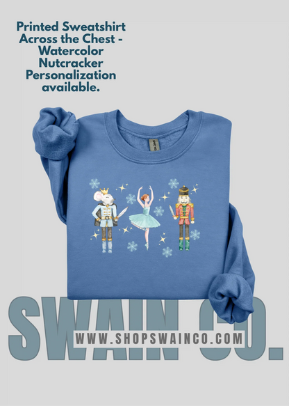 Nutcracker Ballet Sweatshirt | Watercolor Nutcracker, Clara & Mouse | Personalized Dance Studio or Name | Christmas Ballet Crewneck