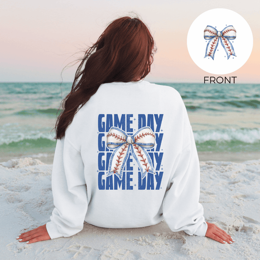 Game Day Bow Baseball T-Shirt or Crewneck Sweatshirt