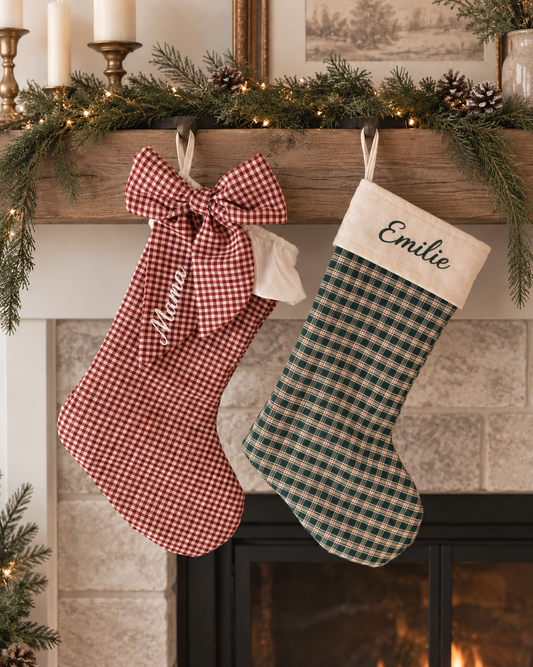 Personalized Christmas Stocking, Custom Embroidered Stocking, Plaid Christmas Stocking, Gingham Stocking, Family Stocking, Kids Stocking