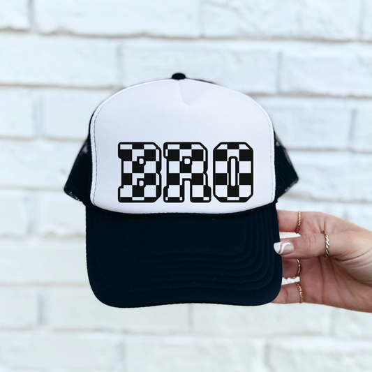 Kids “Bro” Trucker Hat – Checkered Child Trucker Cap | Youth Snapback | Cool Toddler Boy Hat | Summer Gift for Boys