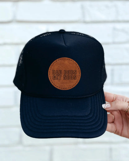 Dad Bods Get Nods Leather Patch Hat – Funny Trucker Hat for Men – Foam Otto or Two-Tone Twill Hat – Grillin’ & Chillin’ Dad Gift
