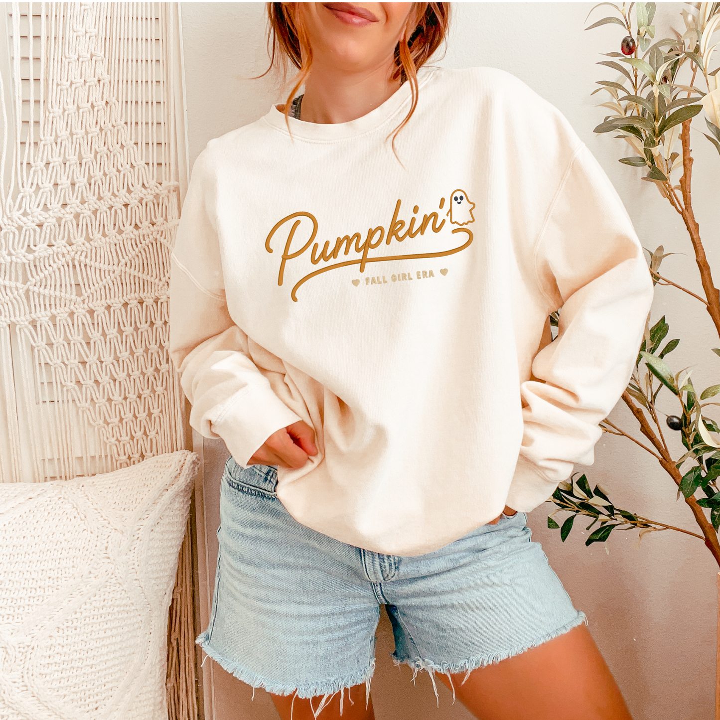 Embroidered Pumpkin Fall Girl Era Crewneck Sweatshirt | Cute Autumn Sweatshirt | Fall Embroidered Crewneck | Cozy Pumpkin Season Pullover | Women's Fall Sweatshirt