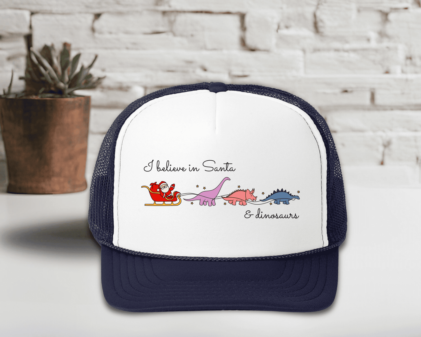 I Believe in Santa and Dinosaurs Christmas Trucker Hat - Swain Co. Designs & Apparel