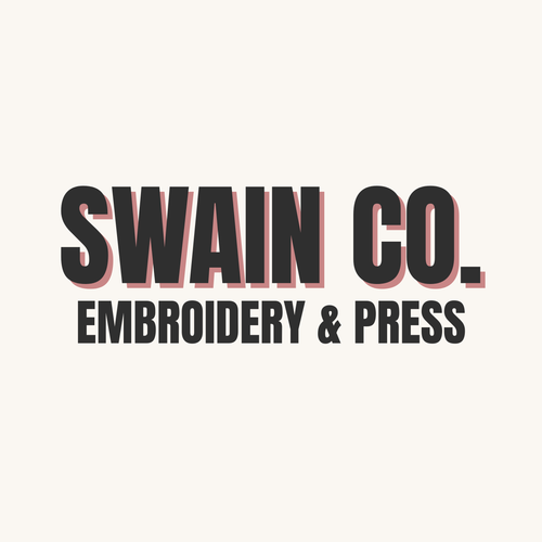 Logo for Swain Co. Embroidery & Press on a white background