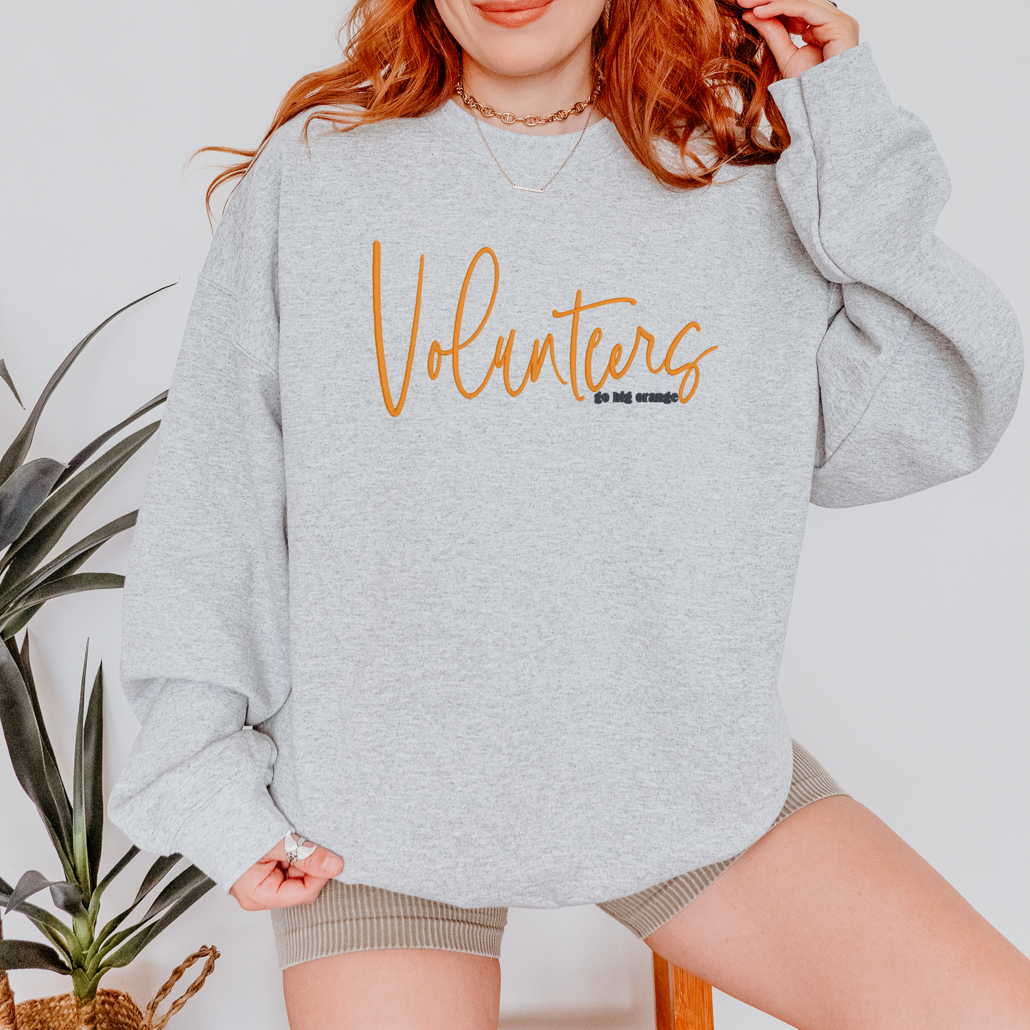 Embroidered Volunteers Go Big Orange Crewneck Sweatshirt | Tennessee Football Sweatshirt | UT Inspired Embroidered Pullover | Game Day Crewneck