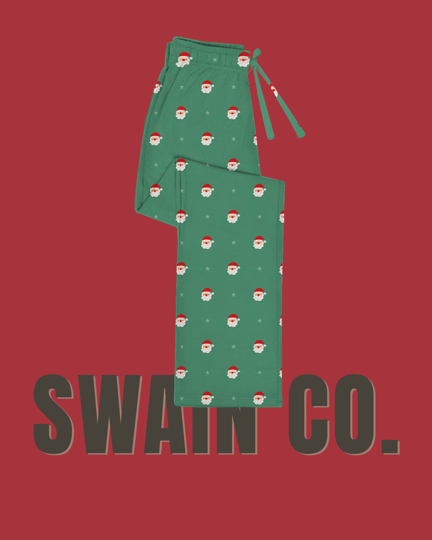 Classic Santa Pajama Pant – Green Santa Bamboo Lounge Pants | Youth & Adult Christmas Pajama Bottoms | Soft Bamboo Holiday Sleepwear