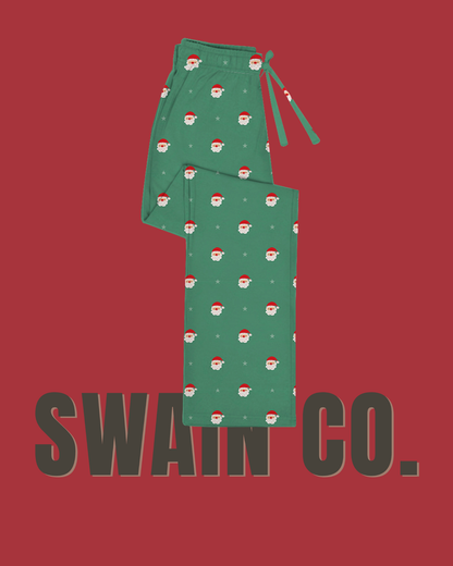 Classic Santa Pajama Pant – Green Santa Bamboo Lounge Pants | Youth & Adult Christmas Pajama Bottoms | Soft Bamboo Holiday Sleepwear