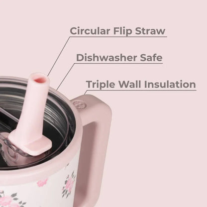 Back to School Personalized Wildrose Floral 20oz Hydrojug™ – Laser Engraved Tumbler with Flip Straw