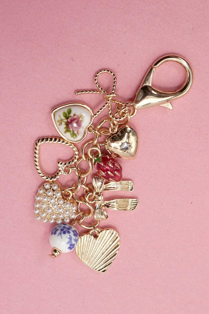 PORCELAIN BOWS HEARTS PEARL STRAWBERRY BAG CHARM