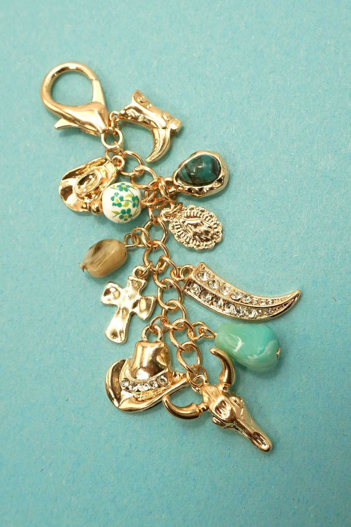 WESTERN PORCELAIN CROSS BOOT COWBOY HAT BAG CHARM | 80K010: Gold