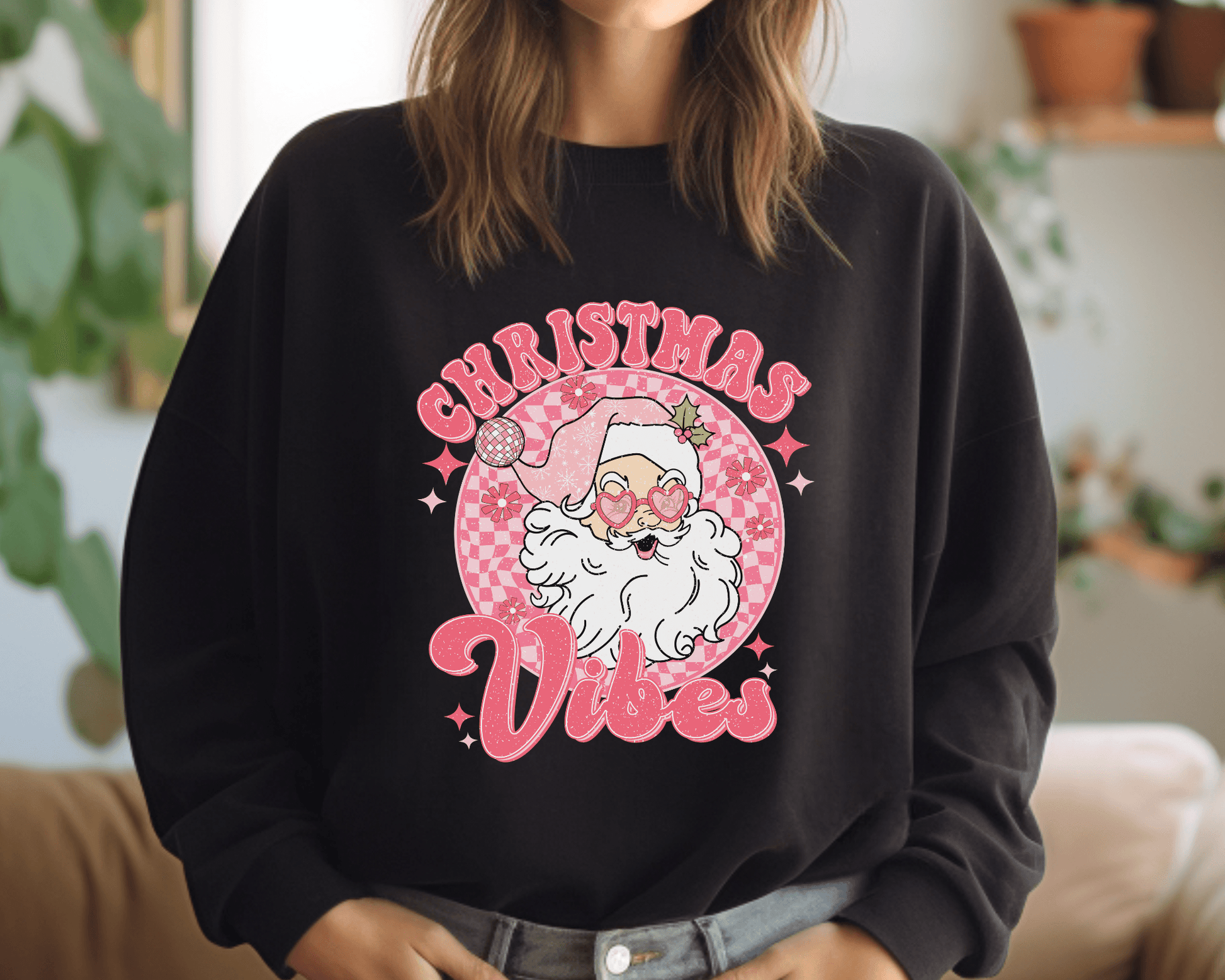 Christmas Vibes Pink Tee or Crewneck Sweatshirt - Swain Co. Designs & Apparel