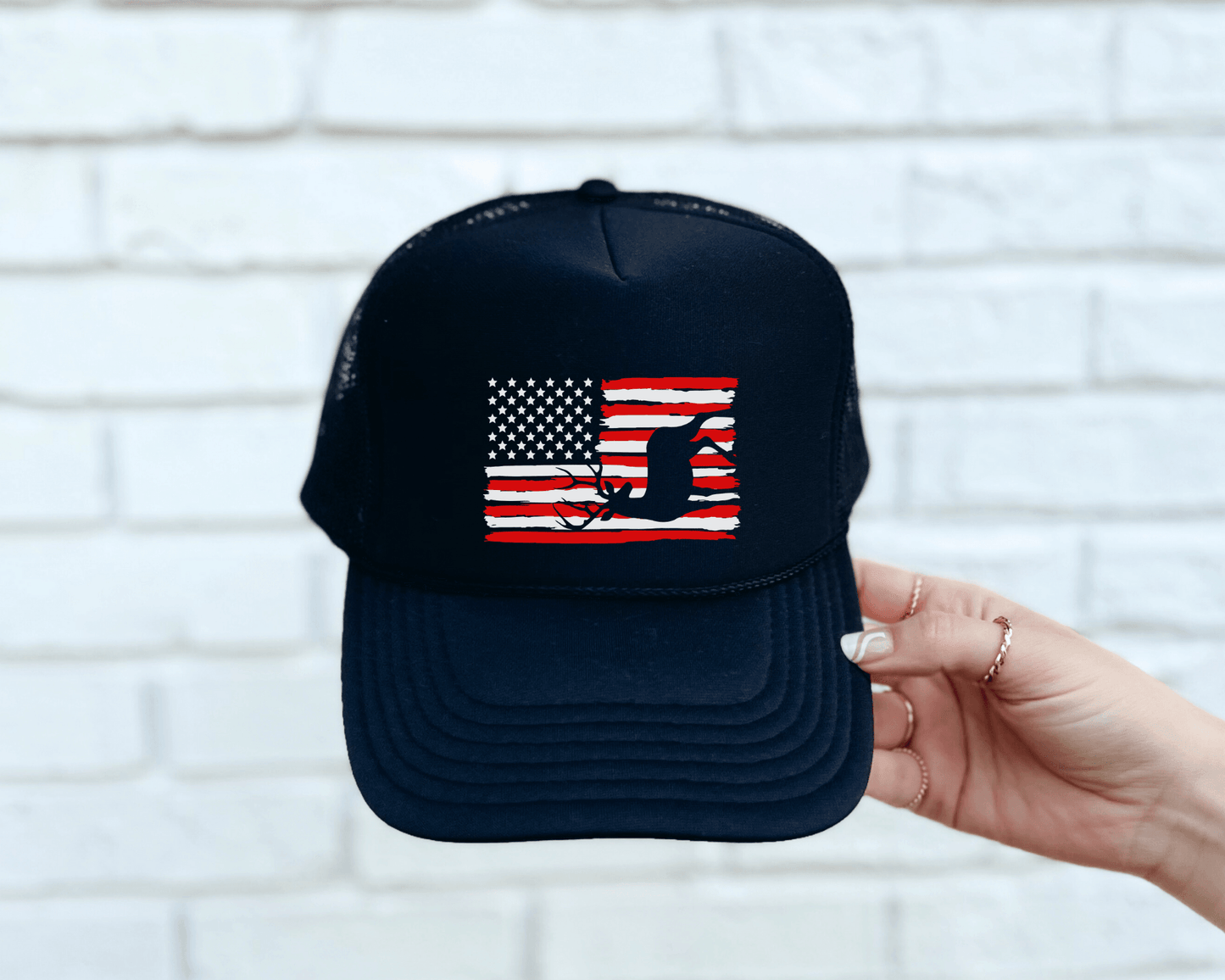 American Flag Deer Trucker Hat - Swain Co. Designs & Apparel