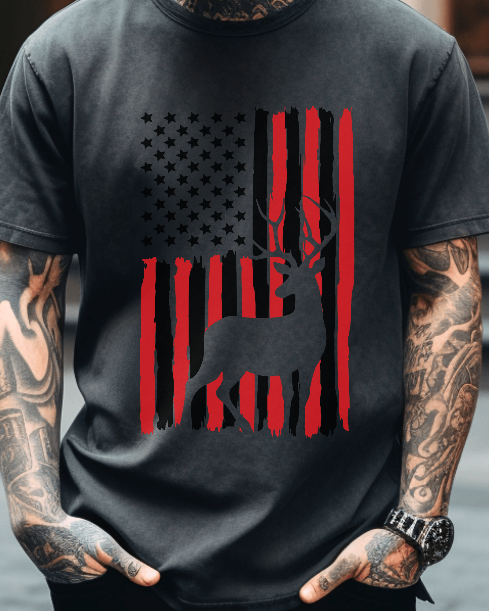 American Flag Buck Tee or Crewneck Sweatshirt - Swain Co. Designs & Apparel