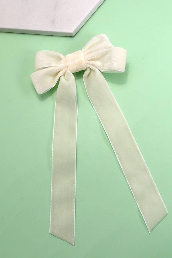 SOFT LONG VELVET RIBBON BOW HAIR CLIPS - Black