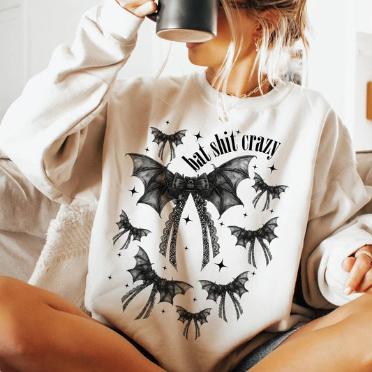 Bat Crazy Halloween Crewneck Sweatshirt | Funny Spooky Fall Sweatshirt | Unisex Bat Graphic Sweater | Cute Halloween Shirt | Soft Cozy Pullover