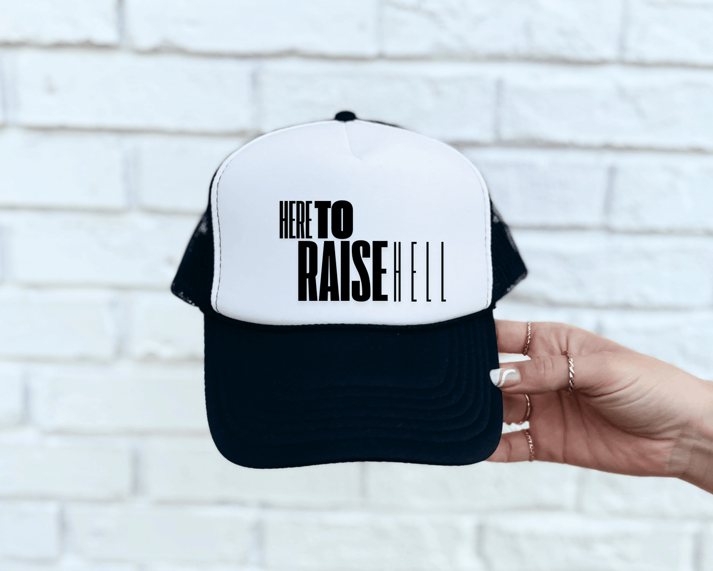 Here to Raise Hell Trucker Hat - Swain Co. Designs & Apparel