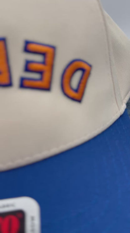 Upside Down “DENVER” Embroidered Trucker Hat – Blue & Orange | Colorado Gift | Game Day Hat | Retro Sports Cap