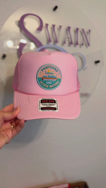 Pontoons and High Noons Trucker Hat – Lake Hair, Don’t Care Vibes – Funny Summer Snapback – Boat Day Essential – Bachelorette Party Hat