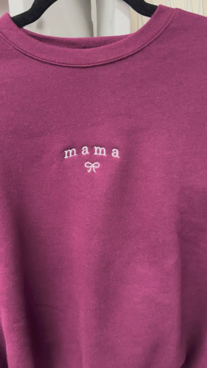 Mama Embroidered Crewneck Sweatshirt • Maroon Mom Sweater • Minimalist Mom Crewneck with Bow • Cozy Mom Gift • Mama Aesthetic Sweatshirt