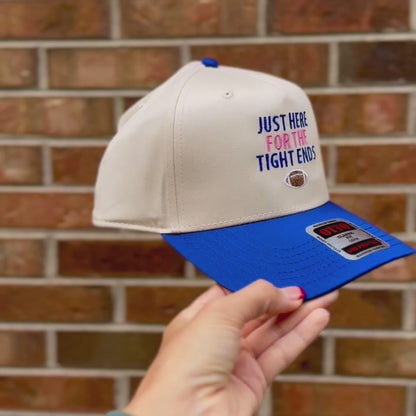 Just Here for the Tight Ends Hat | Football Trucker Hat | Two Tone Pink & Blue Embroidered Cap | Game Day Hat