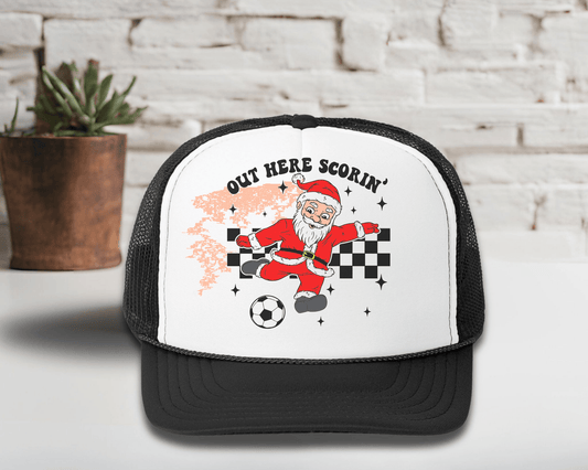 Out Here Scorin' Soccer Santa Christmas Trucker Hat - Swain Co. Designs & Apparel