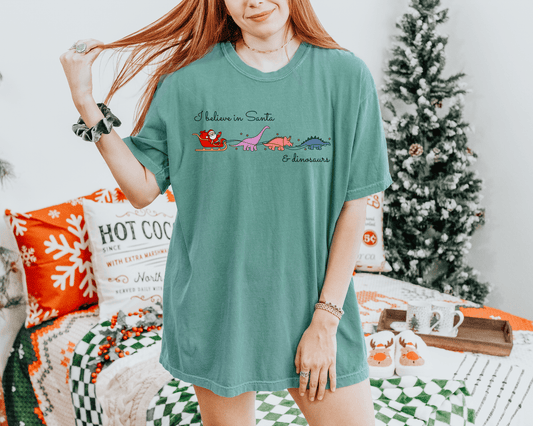 I Believe in Santa and Dinosaurs Tee or Crewneck Sweatshirt - Swain Co. Designs & Apparel