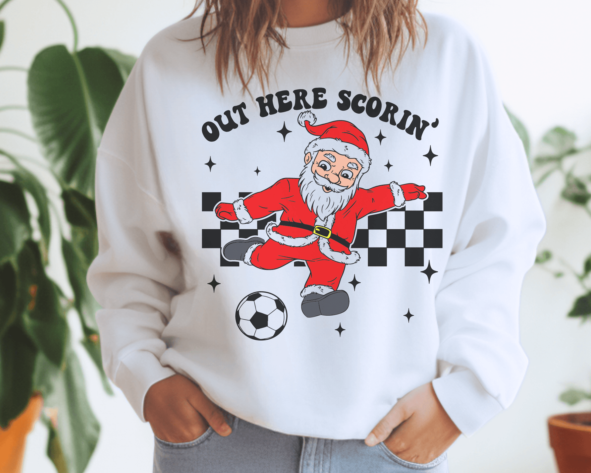 Santa Out Here Scorin' Soccer Crewneck Sweatshirt - Swain Co. Designs & Apparel