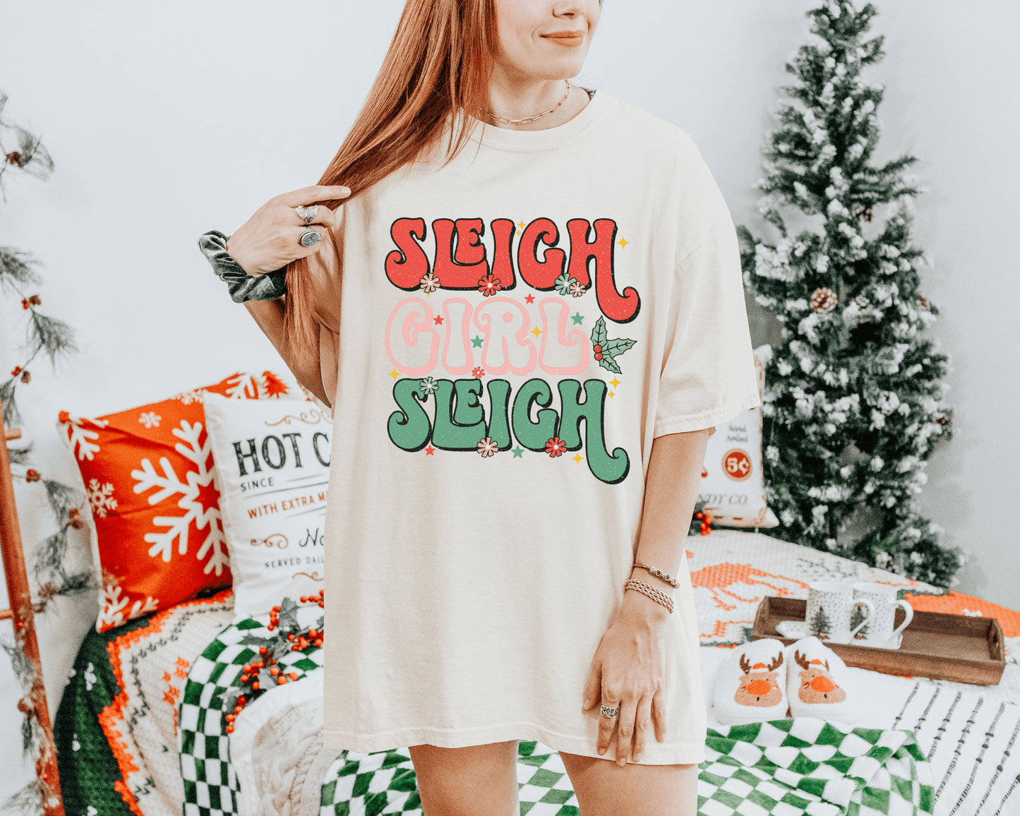 Sleigh, Girl, Sleigh Christmas Tee or Crewneck Sweatshirt - Swain Co. Designs & Apparel