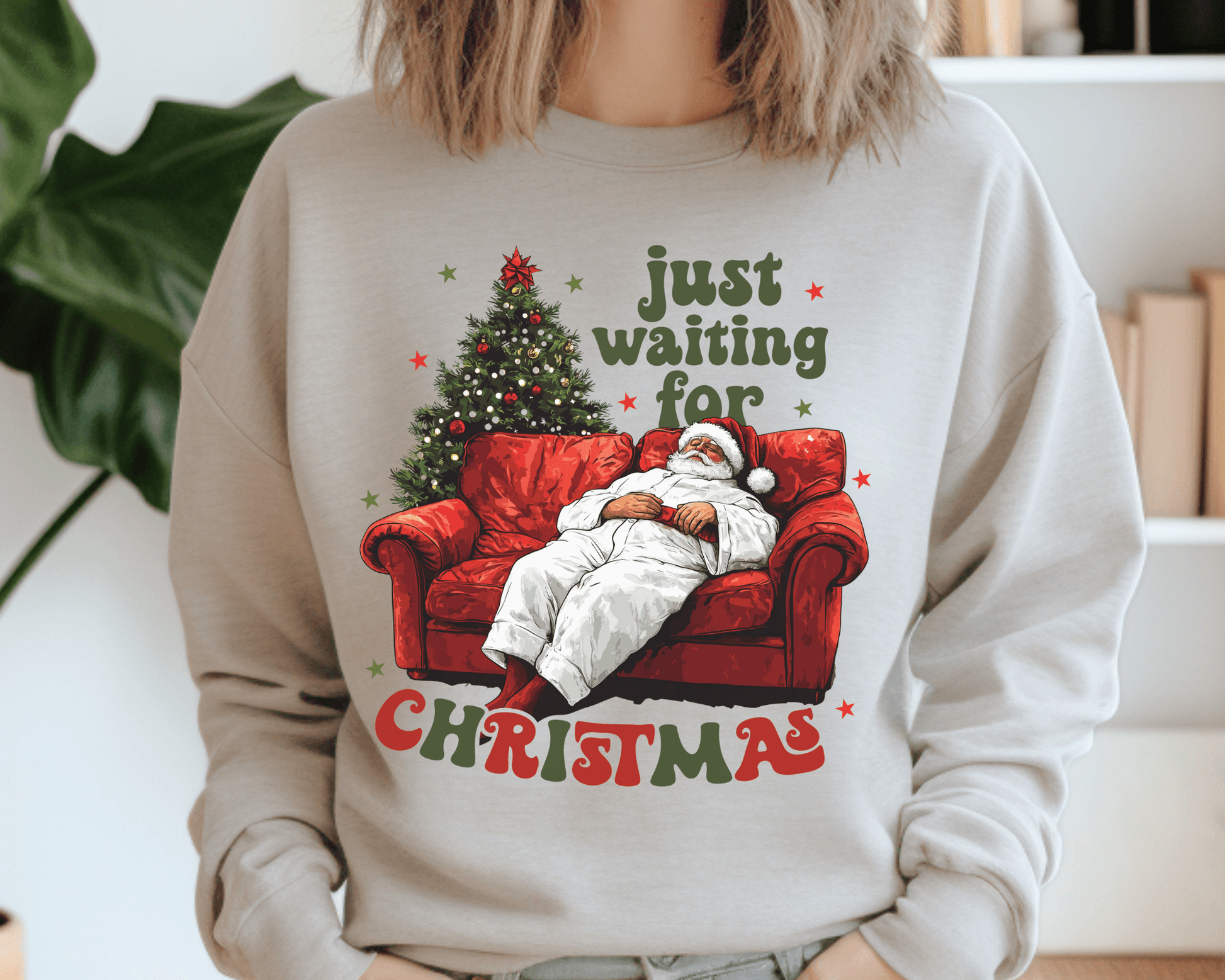 Just Waiting for Christmas Santa Tee or Crewneck Sweatshirt - Swain Co. Designs & Apparel